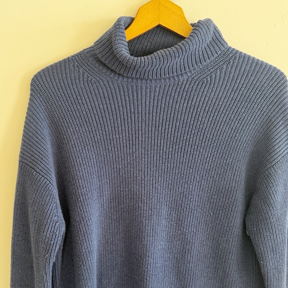 J.crew blue Ribbed cotton cashmereblend relaxed turtleneck sweater size small - Picture 3 of 7